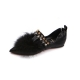 Women's black pointed toe fur trimming flat Loafer Shoes