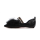 Women's black pointed toe fur trimming flat Loafer Shoes