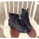 Women's Black Leather Low Heel Ankle Boots
