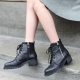Women's synthetic leather round toe med chunky combat sole walker