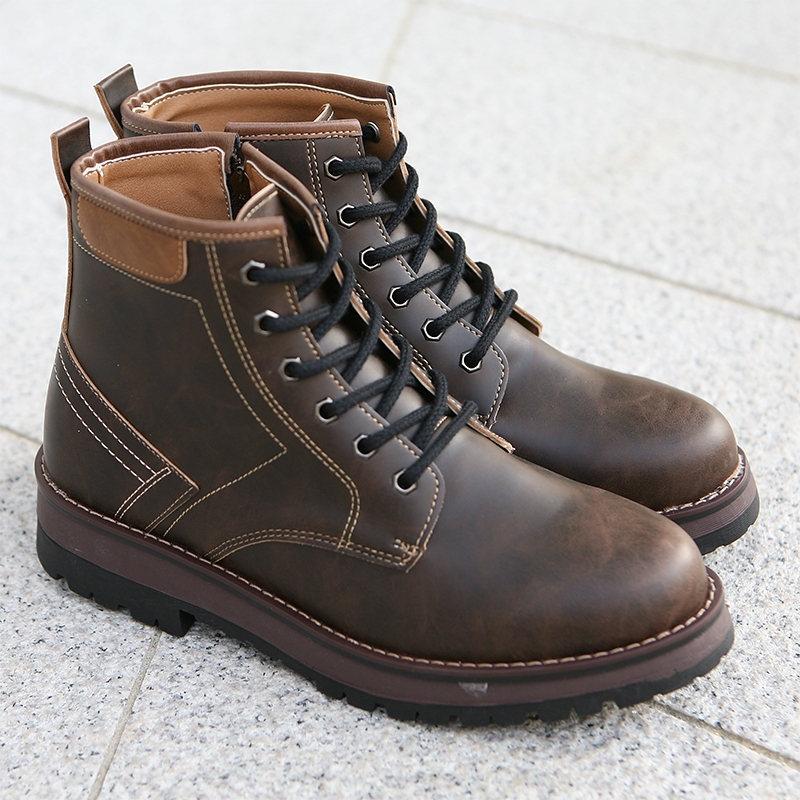 Round Toe Combat Ankle Boots brown | What-is-Fashion.com