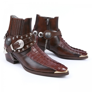 genuine crocodile leather western boots brown color