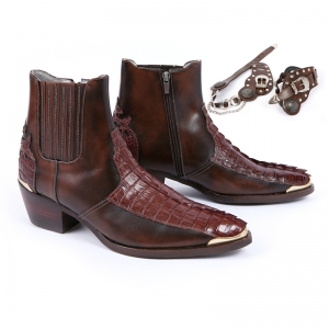 genuine crocodile leather western boots brown color