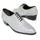 Men's pointed toe glitter silver synthetic leather closed lacing high heels oxfords