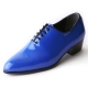 Men's pointed toe glossy blue lace up high heels shoes