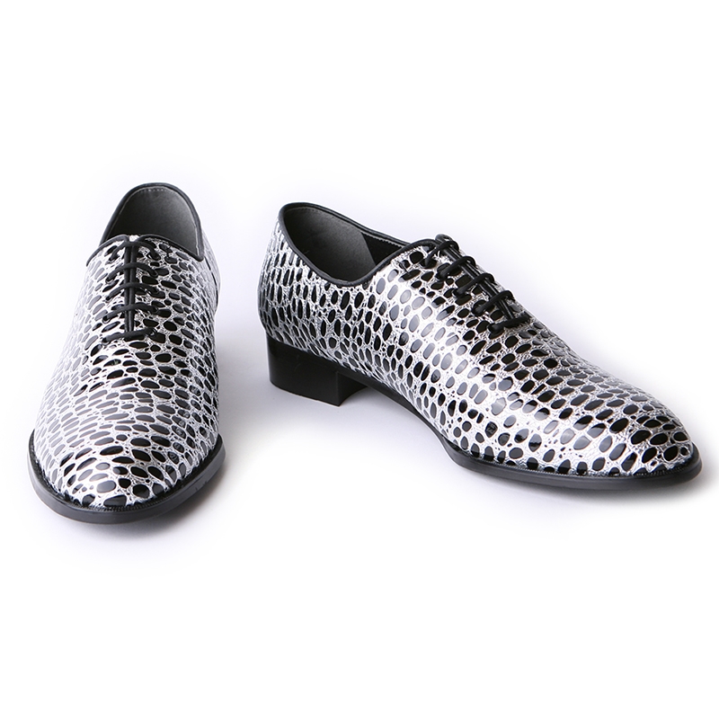 Men's silver & black dot pattern glossy shoes | What-is-Fashion.com