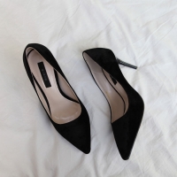 Women's synthetic suede pointed toe stiletto heels pumps black