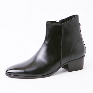 Black leather high heel ankle boots