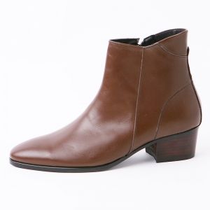brown leather high heel ankle boots