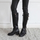 Round toe mid calf Med chunky heels long boots black﻿