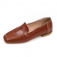 Women's brown square toe flat loafer shoes