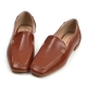 Women's brown square toe flat loafer shoes