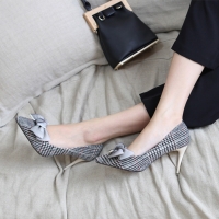 Women's fabric gray pointed toe stiletto high heels pumps