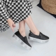women's vintage thick platform leather slip on sneakers black