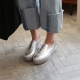 women's vintage thick platform leather slip on sneakers silver
