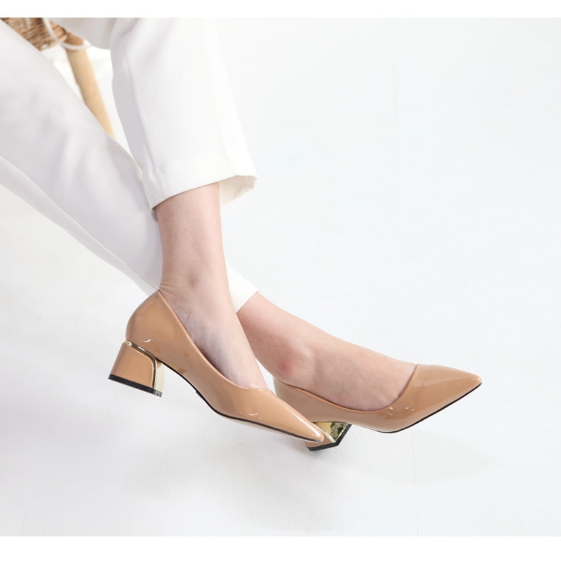 Glossy Beige Pointed Toe Pumps | WHAT-IS-FASHION.COM