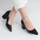 Pointed Toe Chunky Med Heel Pumps