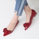 Glossy Wine Ribbon Pointy Toe Loafers Low Heel Shoes Pumps