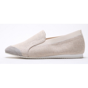 beige fabric loafer shoes