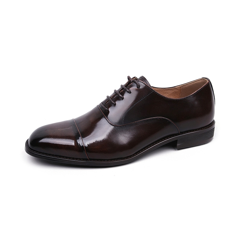 Men's Cap Toe Brown Leather Oxford Dress Shoes