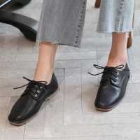 Women's Black Square Toe Flat Oxford Shoes