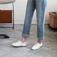 Women's White Square Toe Flat Oxford Shoes