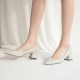 Women's Gray Pointed Toe Chunky Med Heel Pumps