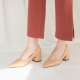 Women's Beige Pointed Toe Chunky Med Heel Pumps