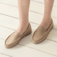 Women's Beige Loafers Moccasins Slip On Penny Shoes