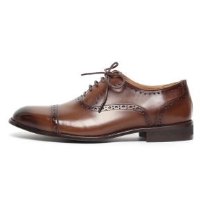 brown leather cap toe formal shoes with closed lacing