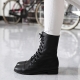 Women's Cap Toe Comfort Fit Eyelet Lace Up Side Zip Closure Low Heel Black Cow Leather Ankle Boots US5-US10