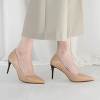 Women's Beige Pointed Toe Black Stiletto High Heel Pumps Shoes