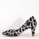 Women's Pointed Toe Giraffe Pattern Glitter Silver Med Heel Pumps