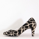 Women's Pointed Toe Giraffe Pattern Glitter Gold Med Heel Pumps