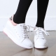 Women's White leather hidden wedge heels lace ups sneakers pink