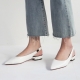 Women's White Pointed Toe Comfort fit Block Low Heel Elastic Band Strap Gold Metallic Block Heel Slingback Pumps Shoes