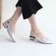 Women's Silver Pointed Toe Comfort fit Block Low Heel Elastic Band Strap Gold Metallic Block Heel Slingback Pumps Shoes