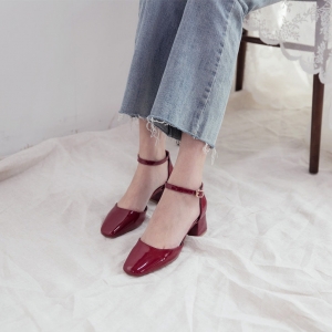 Women's Glossy Wine Square Toe Belt Strap Block Heel Pumps These are gorgeous with a comfy block heel & reasonable price point. Glossy wine, square toe, belt strap, comfy fit med heel mary jane pumps. Available Color : Black, Beige, Wine