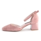 Women's Pink Suede Square Toe Belt Strap Med Heel Mary Jane Pumps