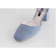 Women's Blue Suede Square Toe Belt Strap Med Heel Mary Jane Pumps