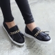 Women's Gold Metallic Chain Fringe Loafer Shoes