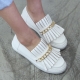 Women's Gold Metallic Chain Fringe White Loafer Shoes