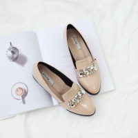 Women's Beige Jewel Decoration Low Heel Loafer Shoes