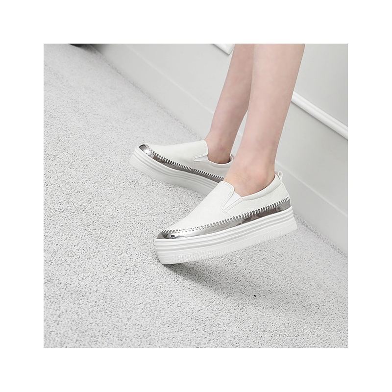 Women's White Thick Platform Slip On Loafer Sneakers﻿﻿