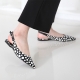 Women's Pointed Toe Polka Dot Belt Strap Block Low Heel Slingback Pumps Shoes