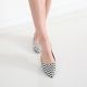 Women's Polygonal Line Stripe Geometric Pattern Pointed Toe Polka Dot Belt Strap Block Low Heel Slingback Pumps Shoes