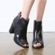 Women's Peep Toe Back Zip Chunky High Heel Ankle Boots
