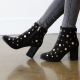 Women's Coin Dot Studs Zip Chunky High Heel Velvet Ankle Boots