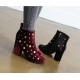 Women's Coin Dot Studs Zip Chunky High Heel Velvet Ankle Boots