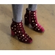 Women's Coin Dot Studs Zip Chunky High Heel Wine Velvet Ankle Boots